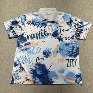 NWT Mens‎ Grafitti Print Golf Polo Shirt Short Sleeve White Colorful Casual XXL